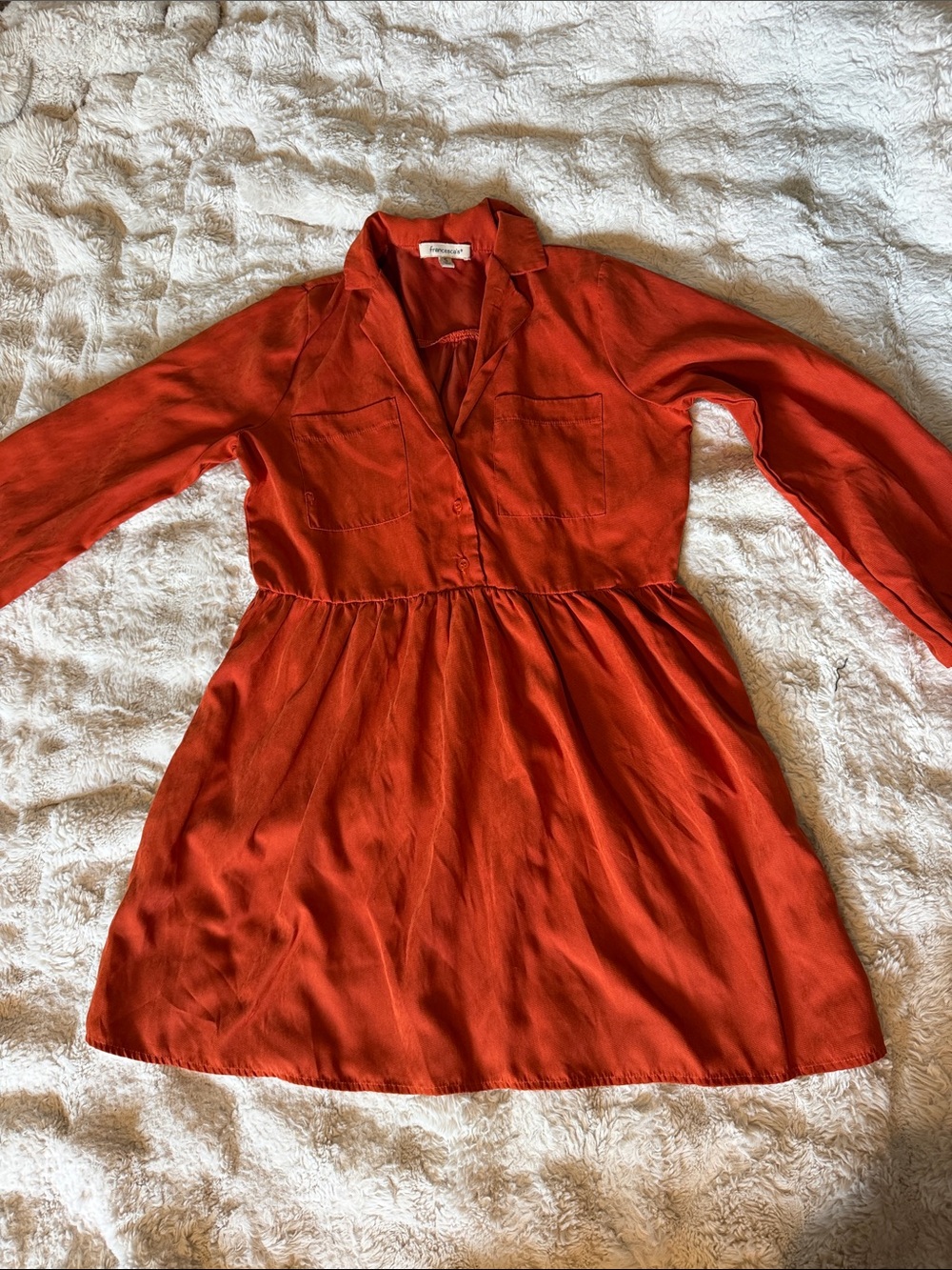 Orange Button-Front Shirt Dress